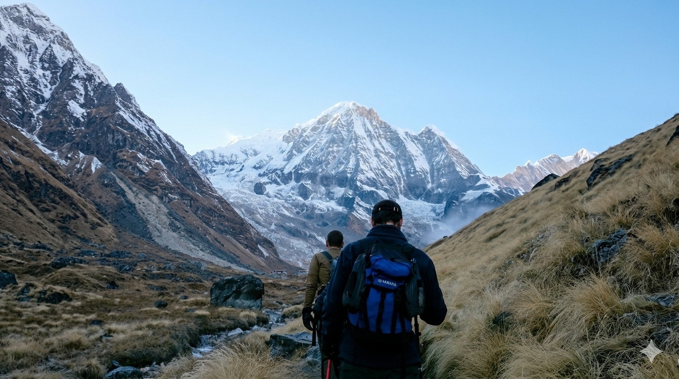 Trekking photo at annapurna base camp trek route
