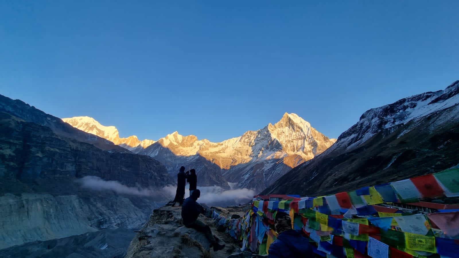 Scene at annapurna base camp during sunrise